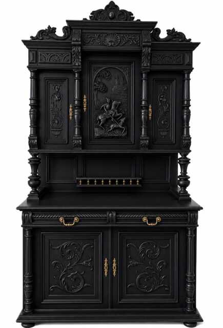 French Sideboard Dresser Italian Dresser Buffet Armoire Cabinet Ornate Carved Pooja Mandir Black - image 1