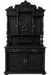 French Sideboard Dresser Italian Dresser Buffet Armoire Cabinet Ornate Carved Pooja Mandir Black