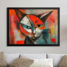 Cat Abstract Shape Oil Painting Framed Print & Canvas Large Sizes Luxury Animal Wall Art Poster Home Decor Interior Pet Lover Gift - thumbnail 4