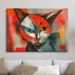 Cat Abstract Shape Oil Painting Framed Print & Canvas Large Sizes Luxury Animal Wall Art Poster Home Decor Interior Pet Lover Gift