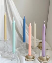 Tall Ribbed Pillar Candle Hand-Poured Soy Wax Dinner Candle