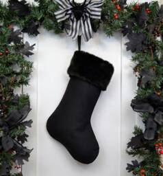 Handmade Plain All Black Christmas Stocking With Faux Fur