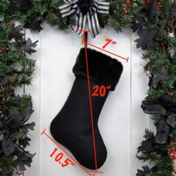 Handmade Plain All Black Christmas Stocking With Faux Fur - thumbnail 2