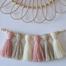 Tassel Garland - Custom Nursery Decor Bunting Wall Hanging Boho Yarn Pink Shelf - thumbnail 1
