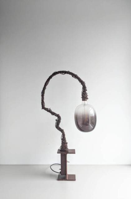 Contemporary Statement Table Lamp, Handmade Functional Art Light in Reclaimed Metal - image 1