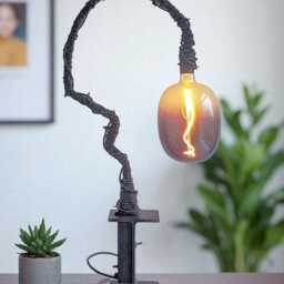 Contemporary Statement Table Lamp, Handmade Functional Art Light in Reclaimed Metal - thumbnail 2