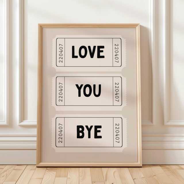 Love You Bye Ticket Print Poster, Trendy Print, Beige Wall Art, Cool Wall Print, Natural Retro Quirky Art, Girls Bedroom Poster - image 1