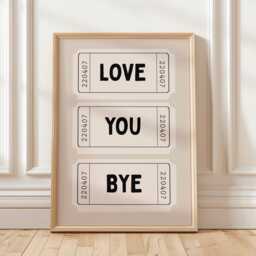 Love You Bye Ticket Print Poster, Trendy Print, Beige Wall Art, Cool Wall Print, Natural Retro Quirky Art, Girls Bedroom Poster - thumbnail 1