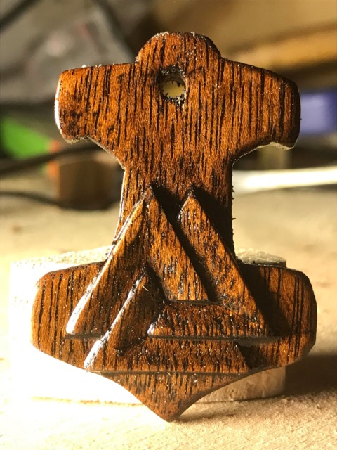 Hand Carved Mjolnir Pendant with Odinspear Valhalla Symbol - image 1