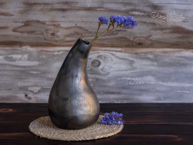 Handmade Black Ceramic Vase Dried Floral Arrangement, Modern Farmhouse Decor - image 1