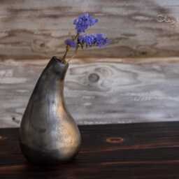 Handmade Black Ceramic Vase Dried Floral Arrangement, Modern Farmhouse Decor - thumbnail 4