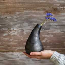 Handmade Black Ceramic Vase Dried Floral Arrangement, Modern Farmhouse Decor - thumbnail 2