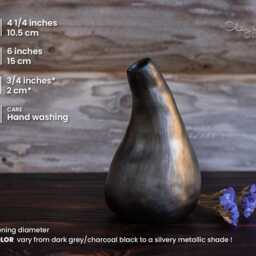 Handmade Black Ceramic Vase Dried Floral Arrangement, Modern Farmhouse Decor - thumbnail 3