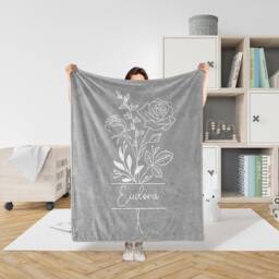 Custom Birth Flower Blanket With Name, Minky For Baby Adults Friends Wife Bridesmaids, Multi Size Monogram Blanket, Gift Kids