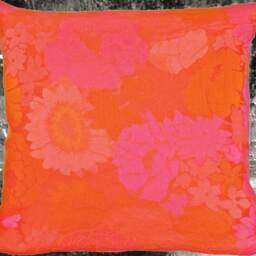 60S/70S Style Cushion, 40 X cm - 50 cm, Sunburst, Pink, Orange, Red Jacquard, Mid-Century, Vintage Boho Cushion Cover, Retro Floral Design - thumbnail 3