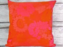 60S/70S Style Cushion, 40 X cm - 50 cm, Sunburst, Pink, Orange, Red Jacquard, Mid-Century, Vintage Boho Cushion Cover, Retro Floral Design - thumbnail 1