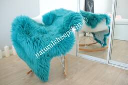 Genuine Natural Turquoise Blue Sheepskin Rug Throw Scandinavian Style - thumbnail 1