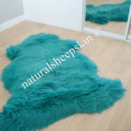 Genuine Natural Turquoise Blue Sheepskin Rug Throw Scandinavian Style - thumbnail 3