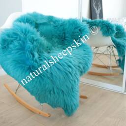 Genuine Natural Turquoise Blue Sheepskin Rug Throw Scandinavian Style - thumbnail 2
