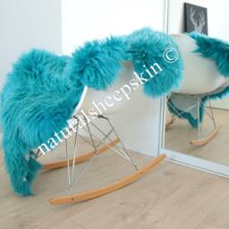 Genuine Natural Turquoise Blue Sheepskin Rug Throw Scandinavian Style - thumbnail 4