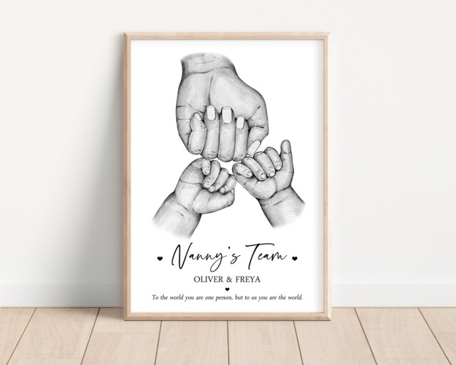 Personalised Family Nanny's Team Print Fist Up To 5 Children Only Unframed - image 1