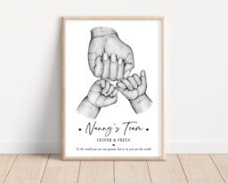 Personalised Family Nanny's Team Print Fist Up To 5 Children Only Unframed - thumbnail 1