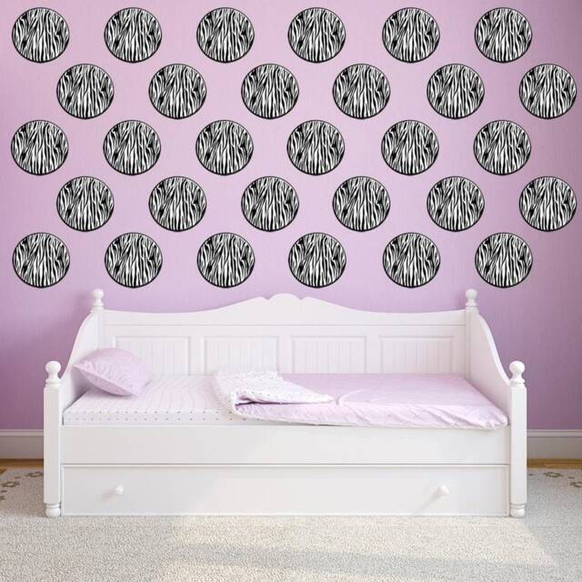 Zebra Print Polka Dots 12 Pack Vinyl Decal Girls Room Wall Decor - Vwaq Gd2 - image 1