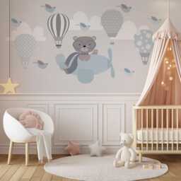 Kids Wall Decals Hot Air Balloon Bear Airplane, Stickes, Nursery Decor, Bedroom Kids, Baby Gift - thumbnail 1