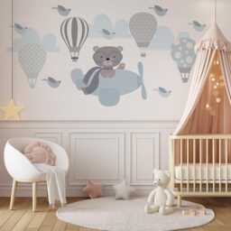 Kids Wall Decals Hot Air Balloon Bear Airplane, Stickes, Nursery Decor, Bedroom Kids, Baby Gift - thumbnail 3