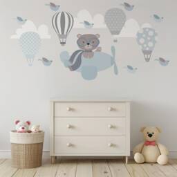 Kids Wall Decals Hot Air Balloon Bear Airplane, Stickes, Nursery Decor, Bedroom Kids, Baby Gift - thumbnail 2