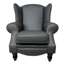 Queen Anne Wingback Chair Grey Faux Leather Fireside Accent Chair - thumbnail 2