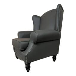 Queen Anne Wingback Chair Grey Faux Leather Fireside Accent Chair - thumbnail 3