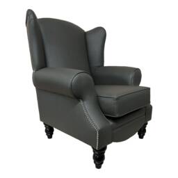 Queen Anne Wingback Chair Grey Faux Leather Fireside Accent Chair