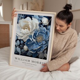 William Morris Print, Art, Exhibition Poster, Botanical Gifts, Peony Decor, Wall Blue - thumbnail 2
