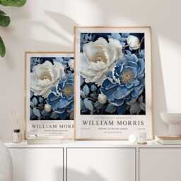 William Morris Print, Art, Exhibition Poster, Botanical Gifts, Peony Decor, Wall Blue - thumbnail 3