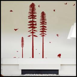 Mountain Pine Tree Vinyl Wall Decal Owls, Birds, Fox Decor - thumbnail 2