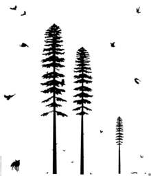 Mountain Pine Tree Vinyl Wall Decal Owls, Birds, Fox Decor - thumbnail 1