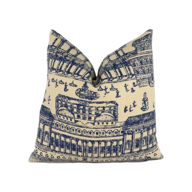Zoffany - Rome Taupe/Indigo Stunning Woven Roman Landscape Cushion Cover Handmade Throw Pillow Designer Home Decor - image 1
