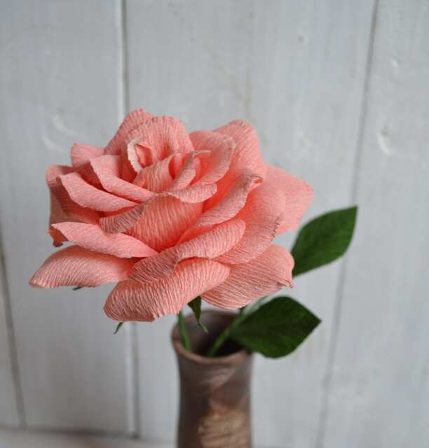 Single Pink Paper Rose, Crepe Flowers, Holiday Flower Alternative, Bridal Bouquet, Floral Gift, Fake Gift For - image 1