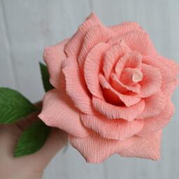 Single Pink Paper Rose, Crepe Flowers, Holiday Flower Alternative, Bridal Bouquet, Floral Gift, Fake Gift For - thumbnail 3