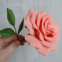 Single Pink Paper Rose, Crepe Flowers, Holiday Flower Alternative, Bridal Bouquet, Floral Gift, Fake Gift For - thumbnail 2