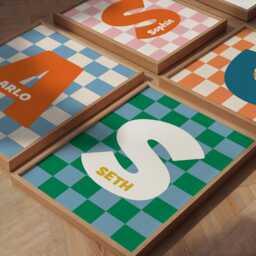 Personalised Name Print, Checkerboard, Cool Kids Boys Prints, Bedroom, Retro Nursery, Teen Colourful Decor - thumbnail 2