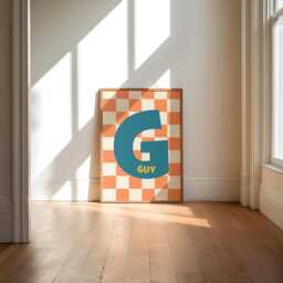 Personalised Name Print, Checkerboard, Cool Kids Boys Prints, Bedroom, Retro Nursery, Teen Colourful Decor - thumbnail 3