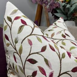 Voyage Fabric, Cervino Damson - Classic Leaf Trail Tapestry Cushion Cover, Pillow High Quality Handmade/Worldwide Shipping - thumbnail 2