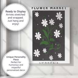 White Verbena Floral Bouquet On Charcoal Background Canvas Wall Art Print Decor Picture Ready To Hang - thumbnail 3