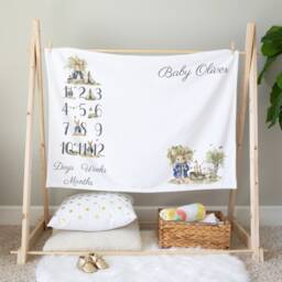 Personalised Blue Bunny Baby Milestone Blanket Flannel Nursery Decor - thumbnail 2