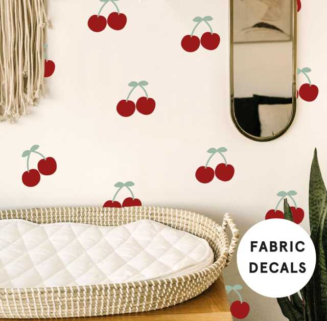 36 Mini Red Cherry Fabric Wall Decals - Playroom & Nursery Decor - image 1