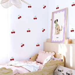 36 Mini Red Cherry Fabric Wall Decals - Playroom & Nursery Decor - thumbnail 3