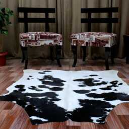 Chic Large Cowhide Rug - Black & White Hair-On Leather For Sophisticated Spaces - 54x54 Inches - thumbnail 2