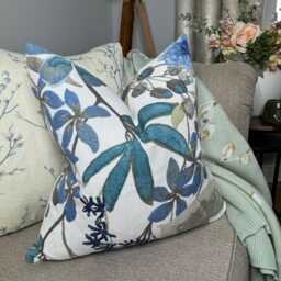 "Floral Blue Cushion Cover, Meadow Flowers Design Pillow Countryside Home Decor, Rustic Lumbar Size 12"" X 20"